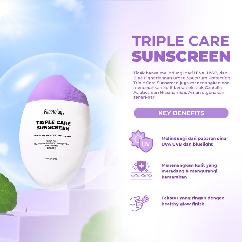 Facetology Triple Care Sunscreen SPF 40 PA++++ 100ML - Perlindungan Maksimal Terhadap Paparan Sinar UV Matahari - Facial, Lotion - 4
