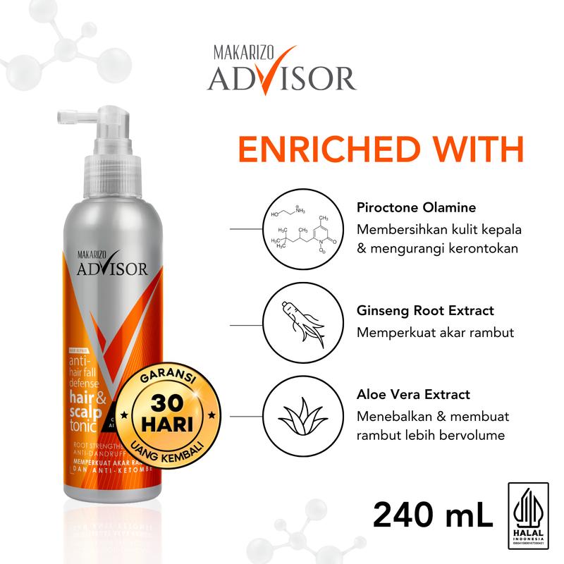 Makarizo Advisor Hair & Scalp Tonic 240mL - 2 in 1 Untuk Rambut Rontok dan Ketombe / Memperkuat Akar Rambut - 4