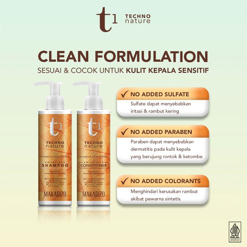 PAKET ISI 2 Makarizo T1 Techno Nature Equalizer Shampoo & Conditioner 180 mL - Shampo Conditioner Non SLS / Sampo Conditioner / Gentle Shampoo Conditioner / Paraben Free / No Sulfat / Hair Care Hair Treatment Perawatan Rambut / Haircare - 1