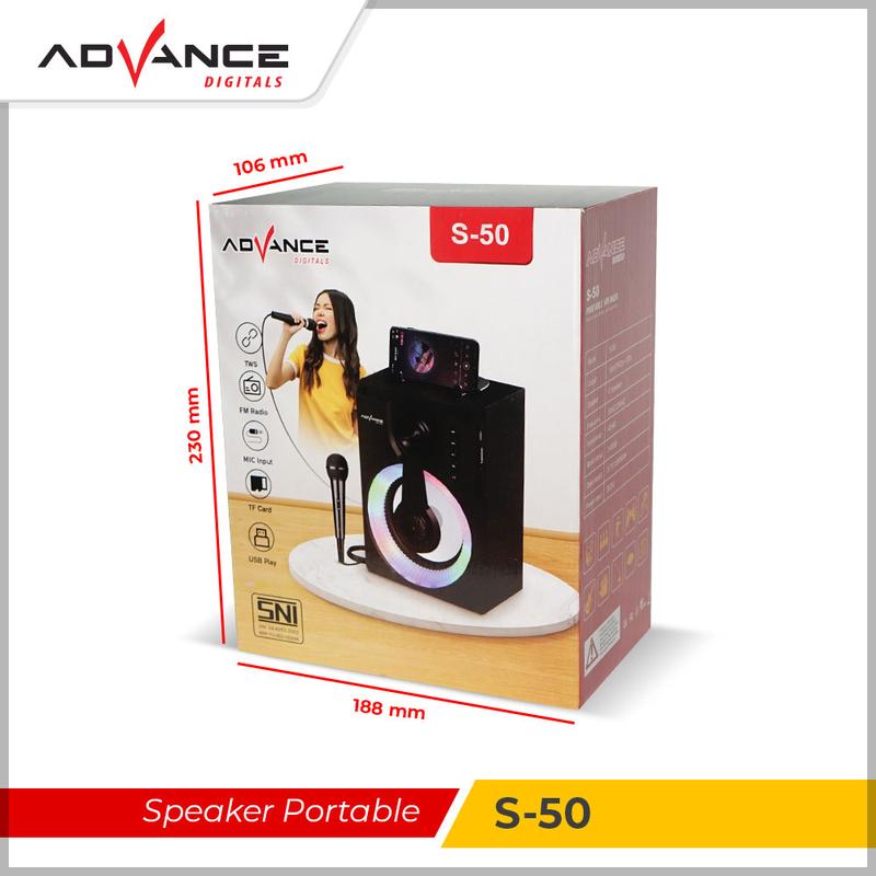 Speaker Advance S50 Bluetooth with MIC Music Box Portable Sub woofer Karaoke USB Radio Mikropon Speakers Bass - 1