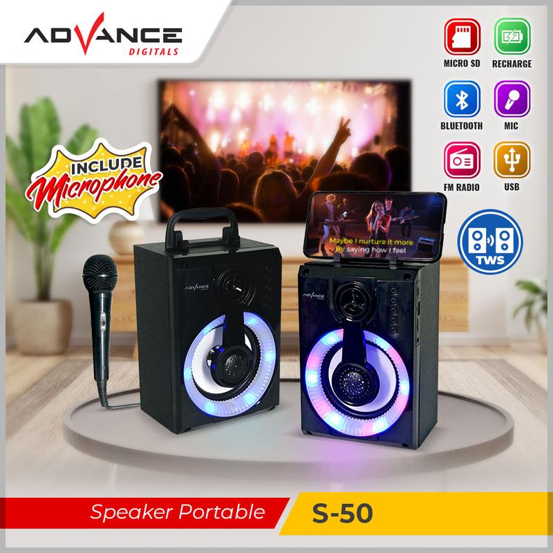 Speaker Advance S50 Bluetooth with MIC Music Box Portable Sub woofer Karaoke USB Radio Mikropon Speakers Bass - 5