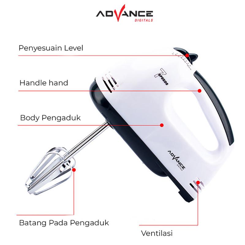 Hand Mixer Advance MX133 Alat Pengocok Telor Pengaduk Adonan dengan 7 Kecepatan Otomatis Garansi Resmi Advance 1 Tahun - 5