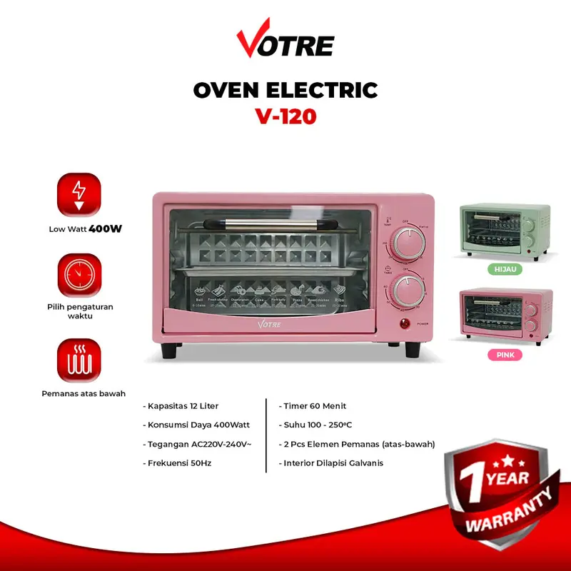 Votre V-120 Oven Listrik Murah 12 Liter 2 Element 400watt By Advance Digitals - 5
