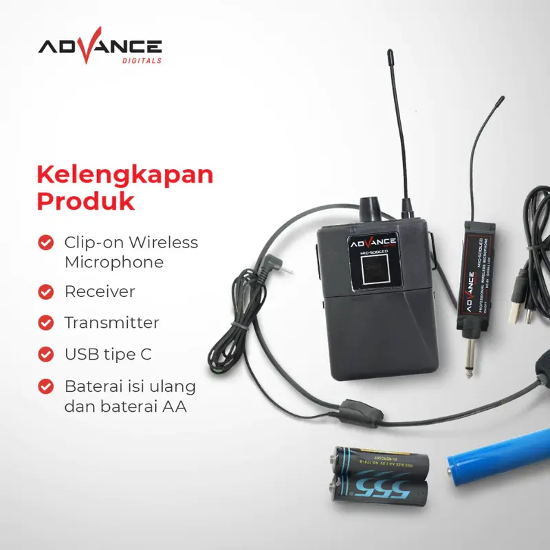 Advance Mic-500 LED Mic Bando Wireless Mic Clip On / Microphone Eksternal Garansi Resmi 1 Tahun - 2