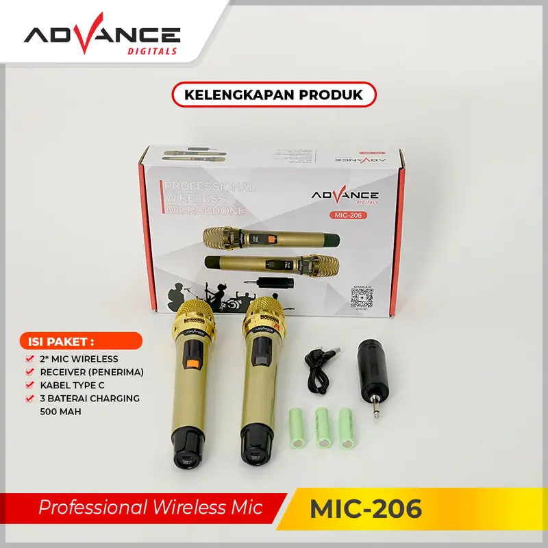 Advance Microphone Double Wireless MIC-206 Mic Mikrofon - 1