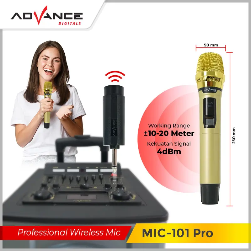 Advance MIC101 PRO Profesional Microphone Wireless Bisa Dicharger Frekuensi UHF Garansi Resmi 1 Tahun Mic Mikrofon - 2