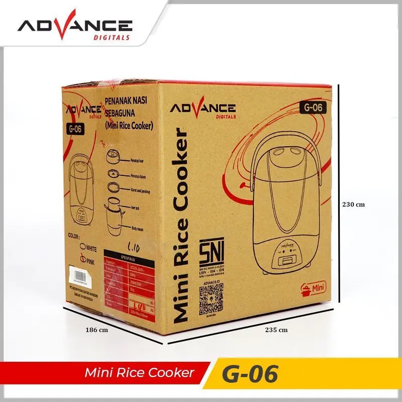 Advance G-06 Rice Cooker Travel 0.6 Liter Anti Lengket 200 Watt Garansi Resmi 1 Tahun - 1