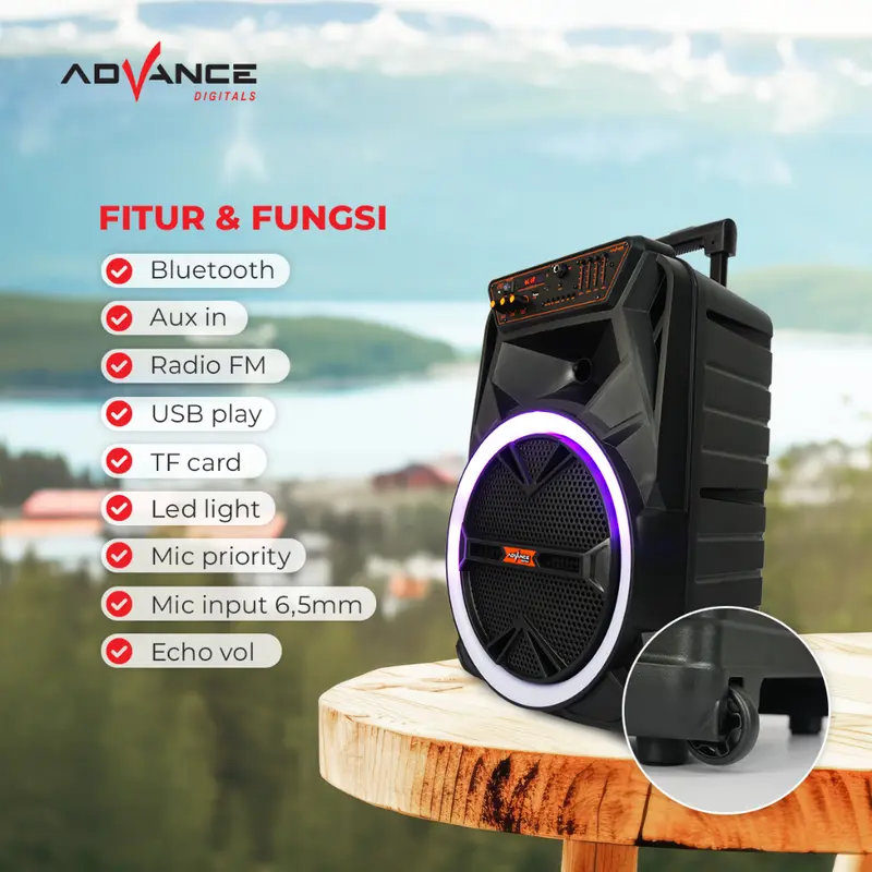 Advance KS2613 Speaker Bluetooth Portable 12 Inch Free 2 Microphone Wireless Garansi Resmi 1 Tahun Bass - 2