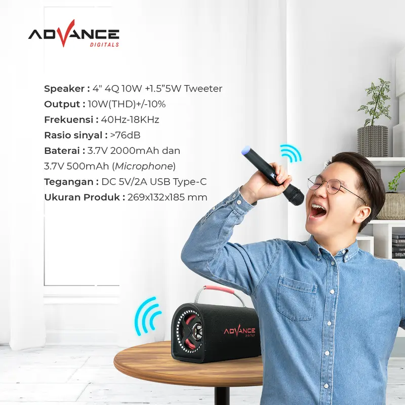 Advance KS-615 Speaker Bluetooth Portable 4 inch Free 1 Microphone Wireless - 1
