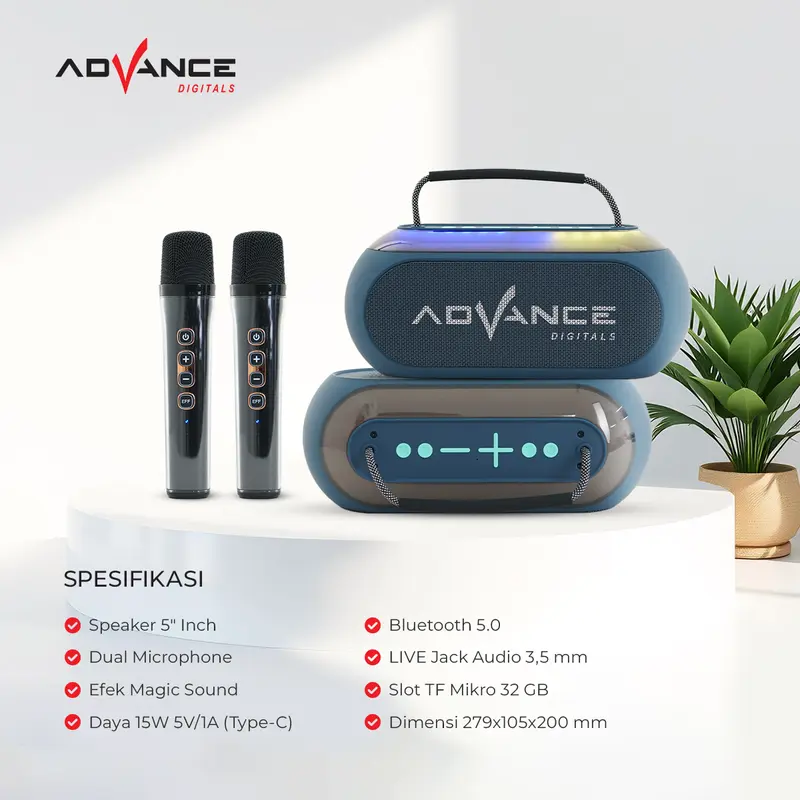 Advance V18 Portable Speaker Bluetooth Dual Microphone Karaoke Bergaransi Resmi 1 Tahun - 1