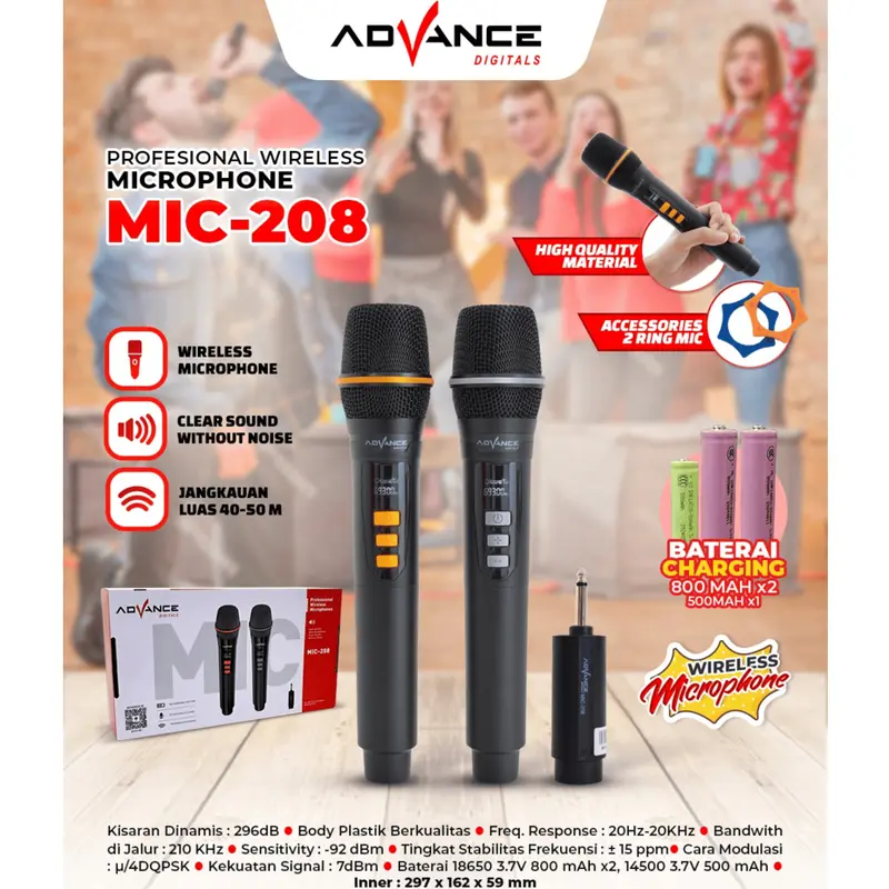 Advance Mic-208 Dual Microphone Wireless Anti Noise Garansi Resmi 1 Tahun - 1