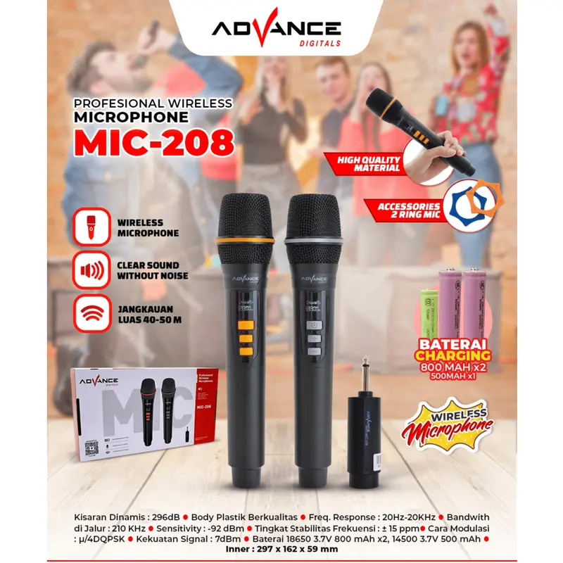 Advance Mic-208 Dual Microphone Wireless Anti Noise Garansi Resmi 1 Tahun - 2