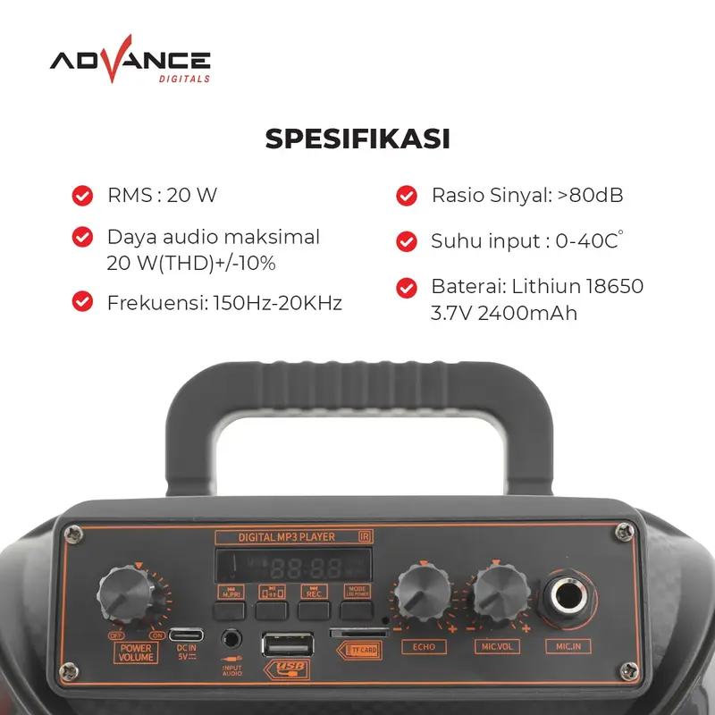 Advance S80 Speaker Portable Bluetooth FREE 1 Microphone Wireless Extra Power Sound Garansi 1 Tahun - 2