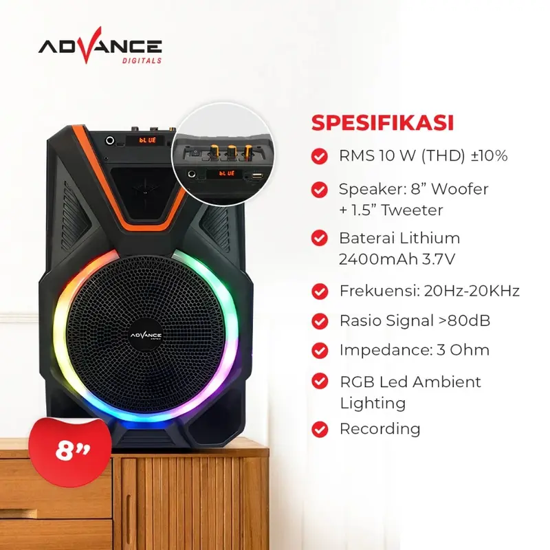 Advance KS821 Speaker Meeting Bluetooth Salon Aktif 8" Gratis 2 Microphone Wireless - 3