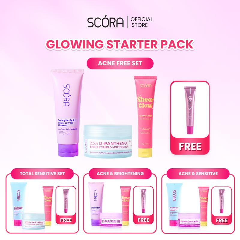 [GLOWING STARTER PACK] SCORA Gentle Low pH Cleanser 100ml + Sheer Glow Tone Up Cream 30gr + SCORA Moisturizer Gel