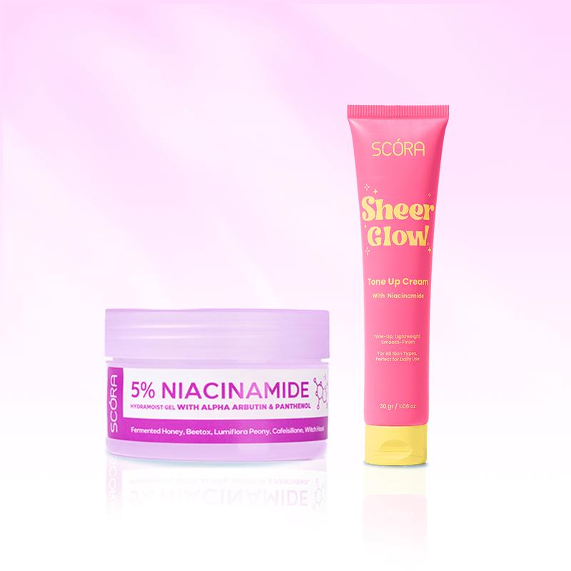 SCORA 5% Niacinamide Hydramoist Gel with Alpha Arbutin & Panthenol 45ML + SCORA Sheer Glow Tone Up Cream 30 Gr