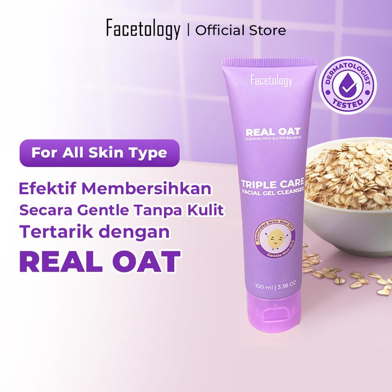 Facetology Triple Care Facial Gel Cleanser Sabun Cuci Muka Gentle Low PH Oat Senstive skin All skin Types Membersihkan Kotoran Wajah