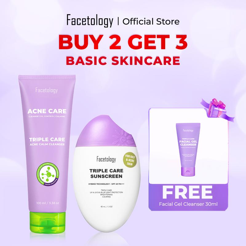 [Acne heroes] Facetology Bundling Triple Care Acne Calm Cleanser 100 ml & Triple Care Sunscreen For Acne & Oily Skin SPF 40 PA+++ 40ML