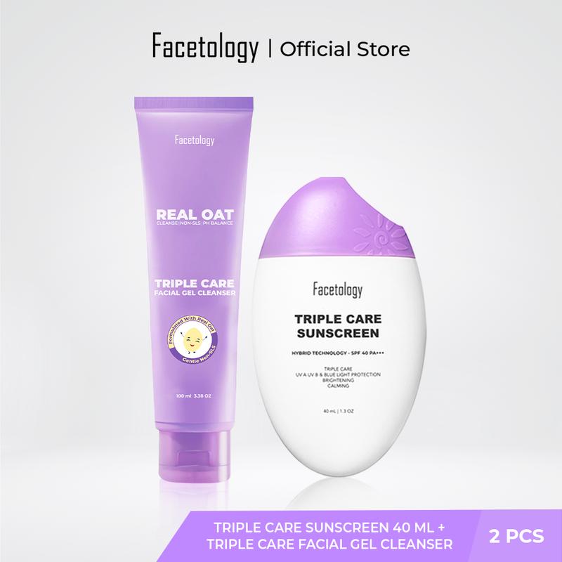 [EVERYDAY HEALTHY SKIN KIT] Facetology Bundling Triple Care Cleanser 100 ml & Triple Care Acne Calm Moisturizer 35 Gr & Triple Care Sunscreen SPF 40 PA+++ 40ML & Triple Care Micellar Water 100 ml