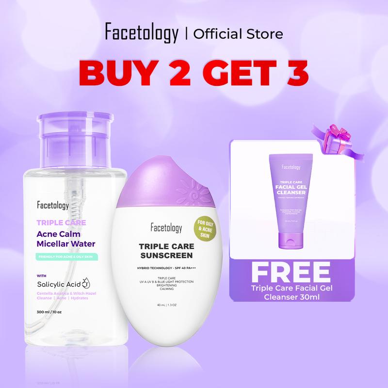[BUY 2 GET 3] Facetology Bundling Triple Care Micellar Water 300ML & Triple Care Sunscreen SPF 40 PA+++