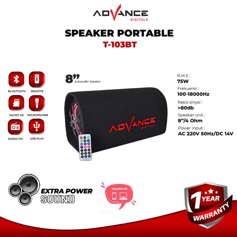 Advance 8" Subwoofer Bluetooth Speaker Super Bass Speaker Karaoke T103 BT | Garansi Resmi Advance 1 Tahun Speakers Wireless