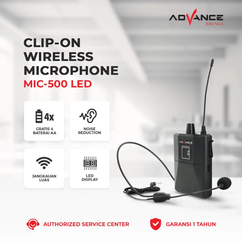 Advance Mic-500 LED Mic Bando Wireless Mic Clip On / Microphone Eksternal Garansi Resmi 1 Tahun