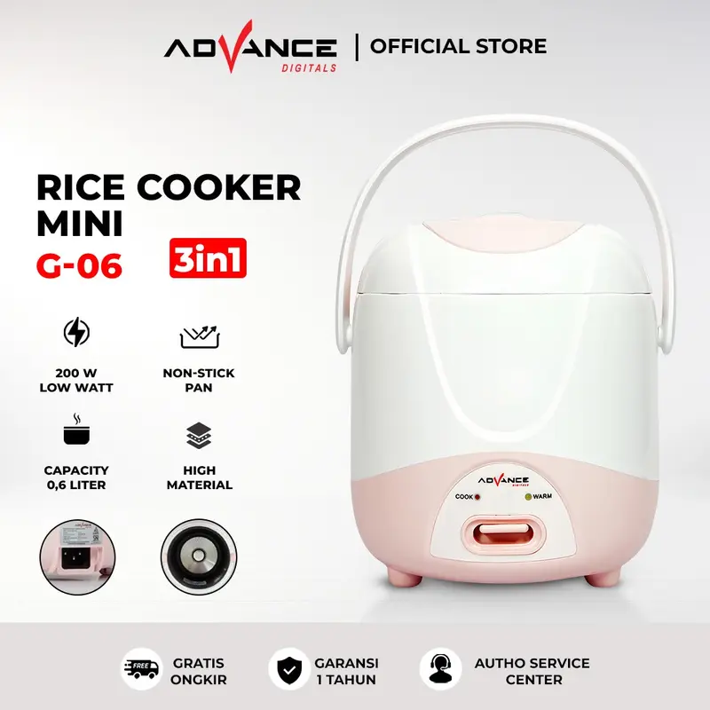 Advance G-06 Rice Cooker Travel 0.6 Liter Anti Lengket 200 Watt Garansi Resmi 1 Tahun