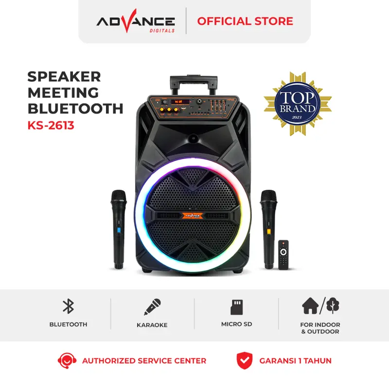 Advance KS2613 Speaker Bluetooth Portable 12 Inch Free 2 Microphone Wireless Garansi Resmi 1 Tahun Bass