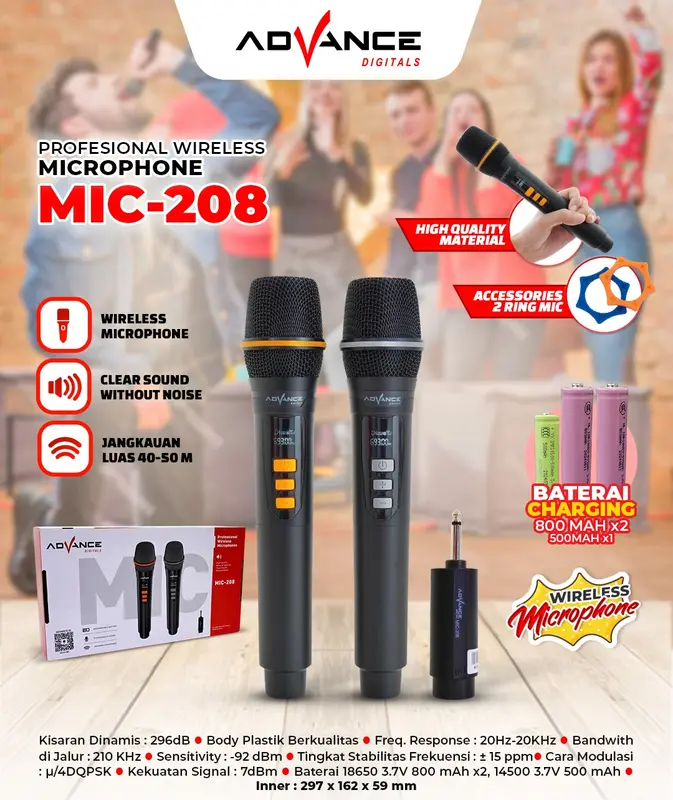 Advance Mic-208 Dual Microphone Wireless Anti Noise Garansi Resmi 1 Tahun
