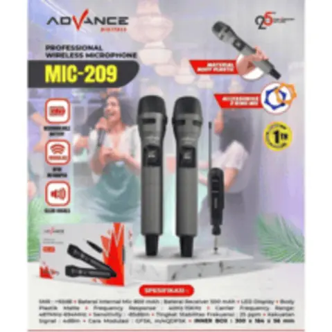 Advance MIC-209 Professional Dual Microphone Wireless Jack 6,5mm Jangkauan 20-30m Garansi 1 Tahun